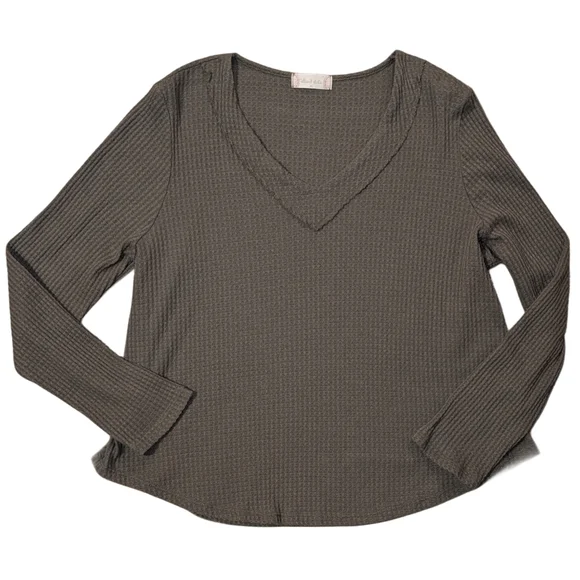 ❄️ 3/$15 - Altar'd State V-Neck Waffle Knit Thermal Long Sleeve Top, Size XL - Picture 1 of 8